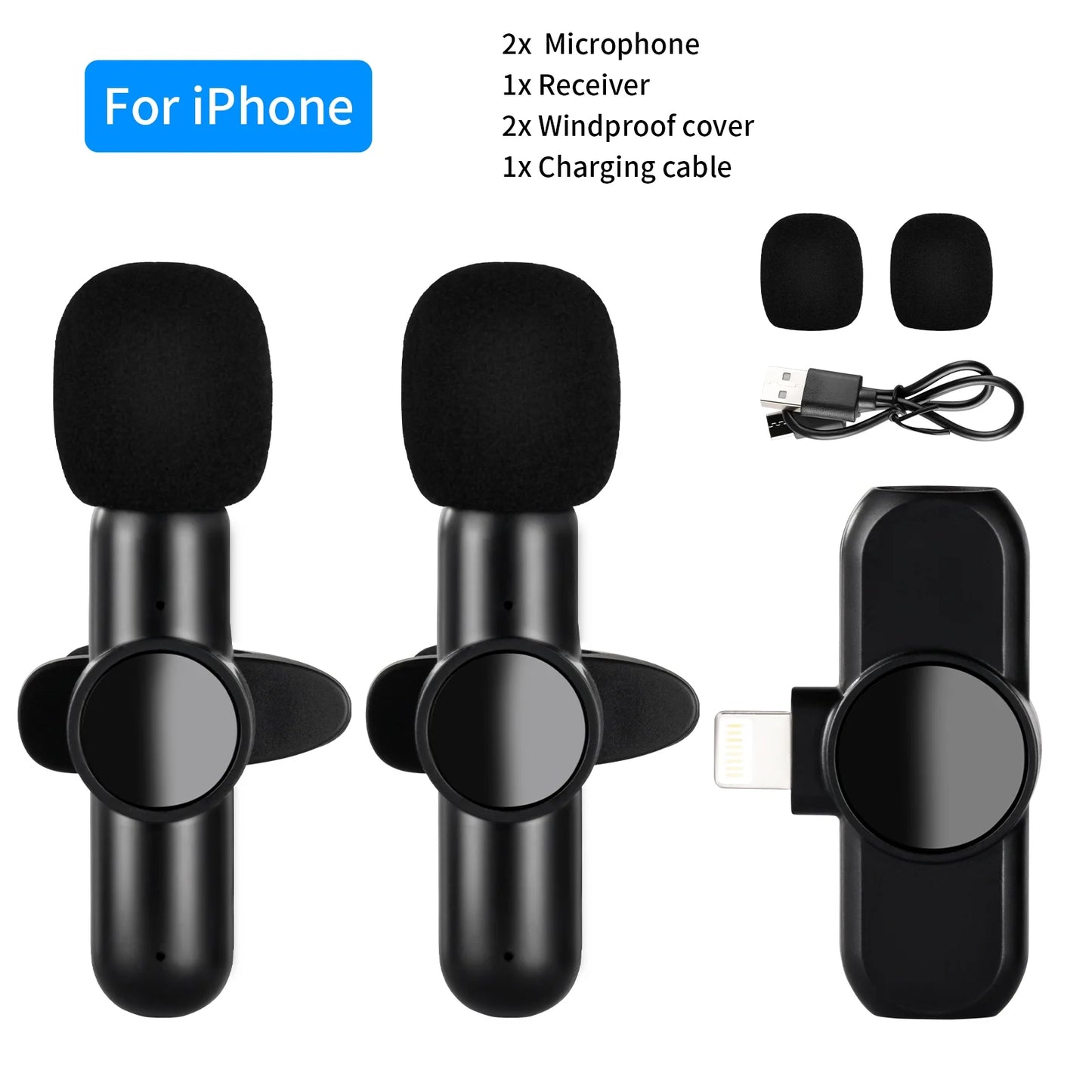 Wireless Lavalier Mini Microphone for Iphone Audio Video Recording 2 Mic + 1 Receiver