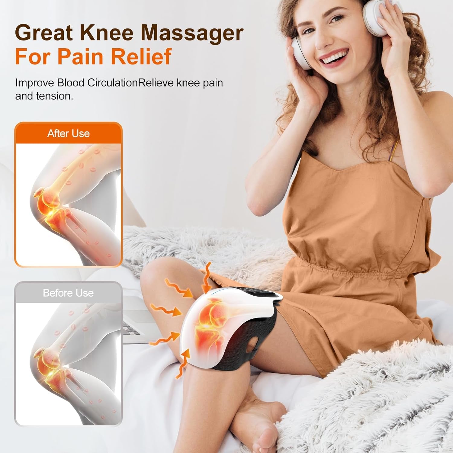 Cordless Knee Massager with LED Screen Infrared Heat and Vibration Knee Pain Relief