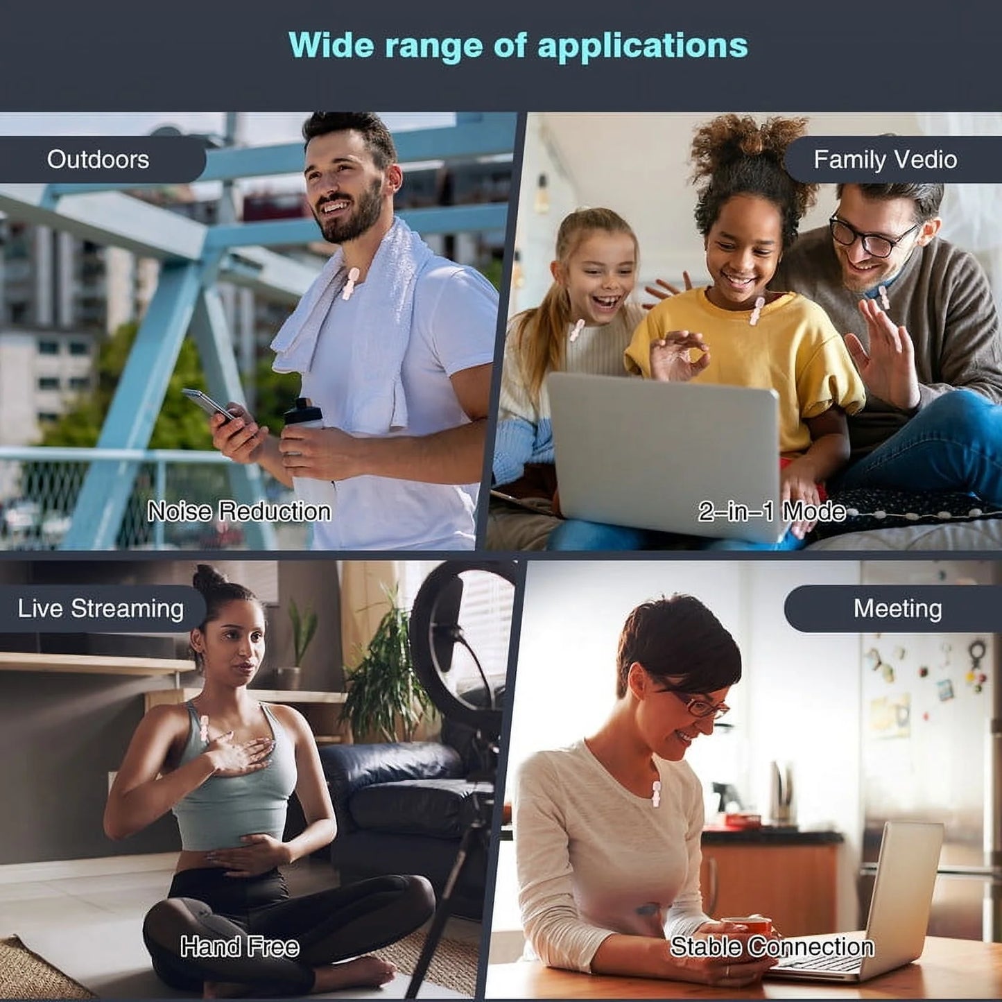 Iphone Android Wireless Lavalier Microphone - 2 Bluetooth Lapel Phone Mic for Video Recording Tiktok Youtube Podcast Interview