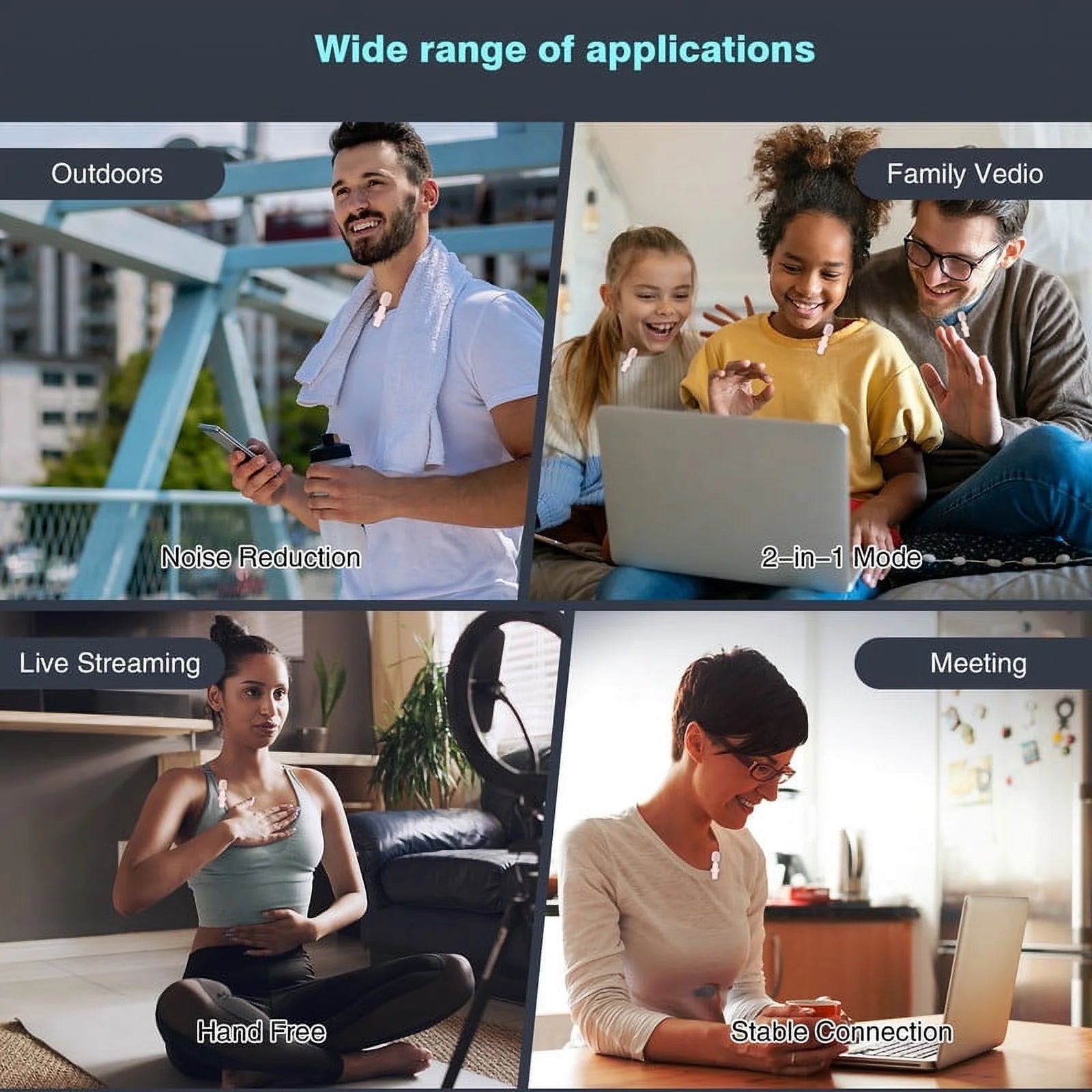 Iphone Android Wireless Lavalier Microphone - 2 Bluetooth Lapel Phone Mic for Video Recording Tiktok Youtube Podcast Interview