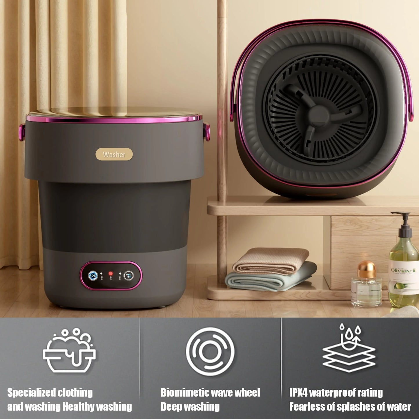 Portable Washing Machine, Mini Washer,15L Upgraded Large Capacity Foldable Washer.Deep Cleaning of Underwear, Baby Clothes and Other Small Clothes.Suitable for Apartments, Dormitories, Hotels