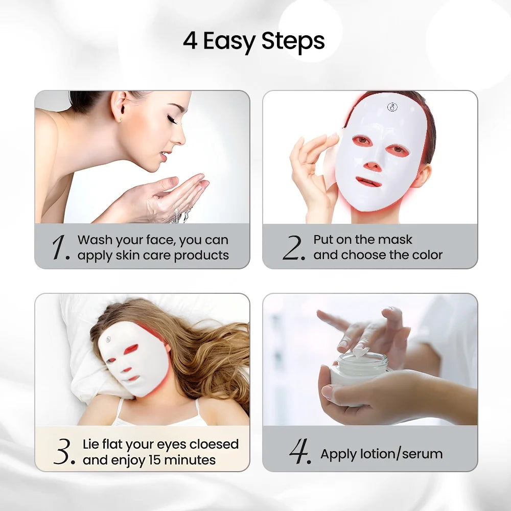 Led Face Mask - 7 Color Light Therapy for Anti-Aging, Acne & Wrinkles, Gift for Women