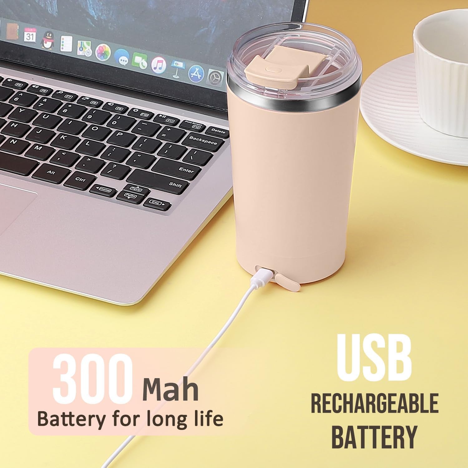 Self Stirring Coffee Mug with Lid Electric High Speed Self Stirring Mug 400Ml Rechargeable Detachable Stainless Steel Self Stirring Cup for Coffee, Milk, Cocoa Christmas Gift(Apricot)