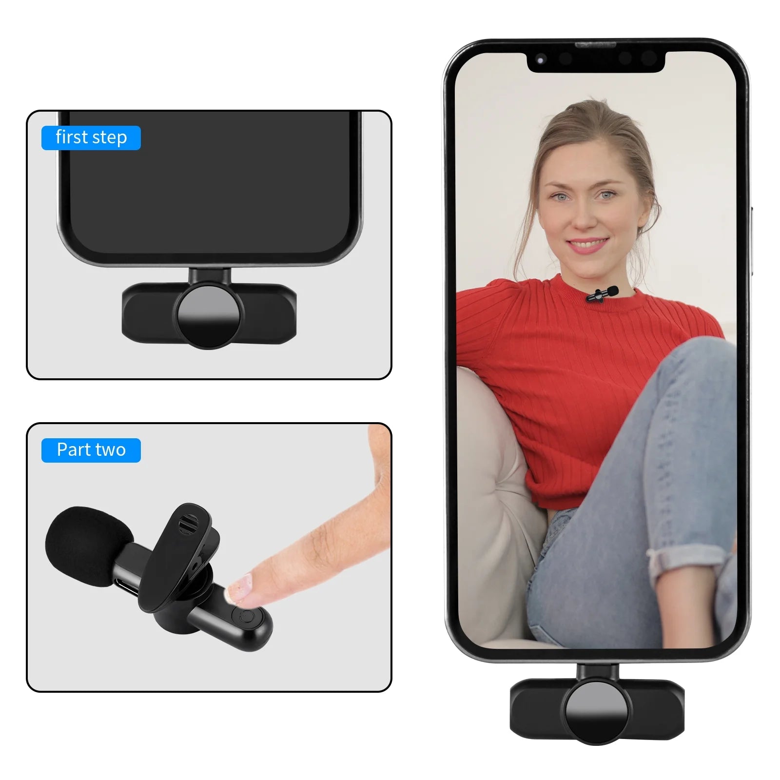 Wireless Lavalier Mini Microphone for Iphone Audio Video Recording 2 Mic + 1 Receiver