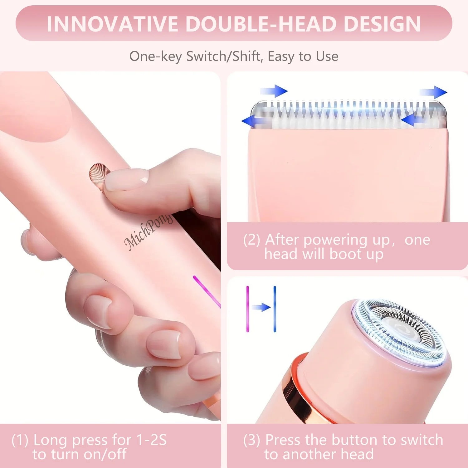 Woman Electric Razor Gift, Dual-Head Shaver Face Bikini Trimmer, Rechargeable Wet Dry Use