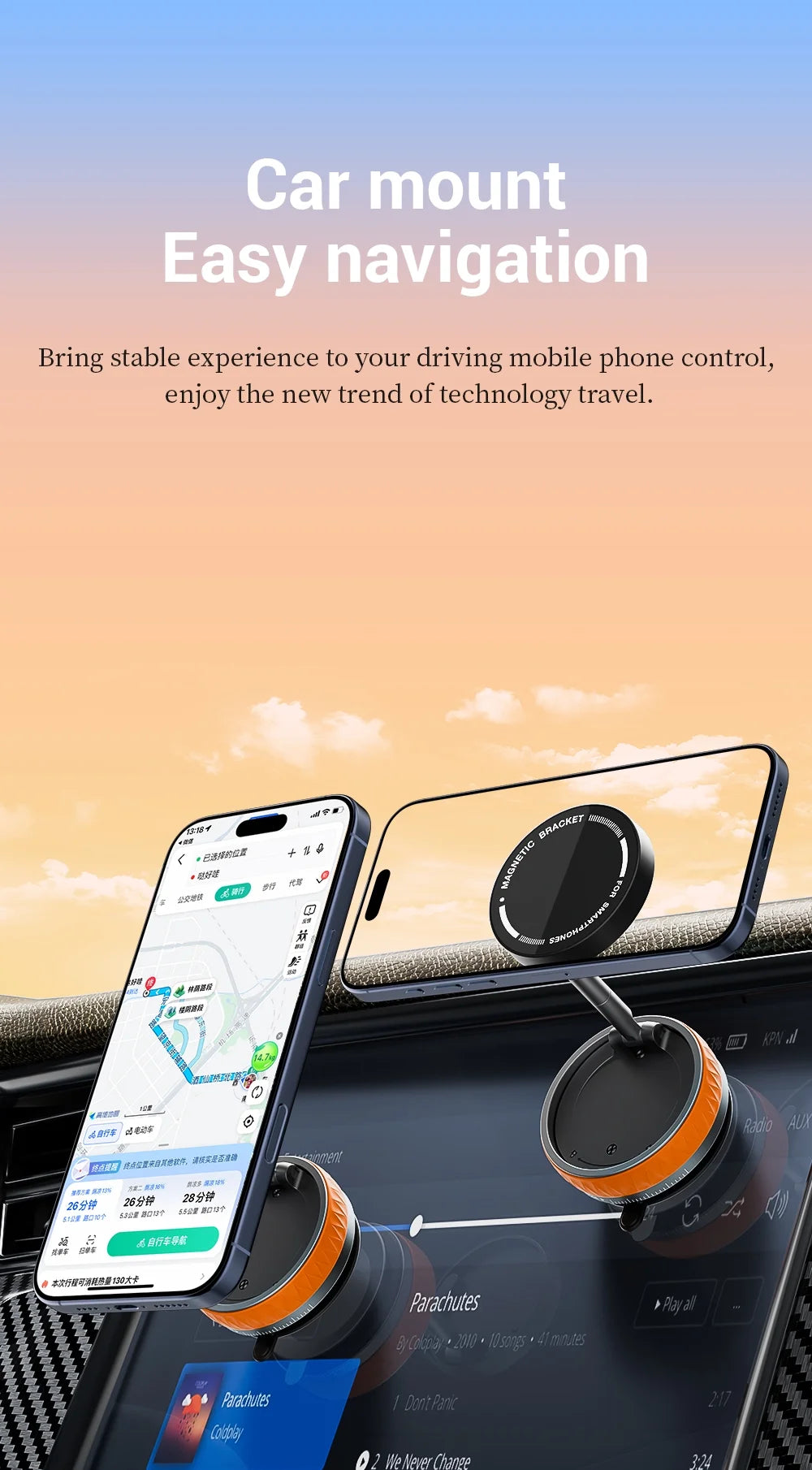 Magnetic Phone Holder, Upgraded Aluminum Alloy, 360 ° Rotatable and Foldable Design, with Vacuum Suction Cup - Perfect for Car Dashboard, Bathroom Tiles, and Glass Surfaces
