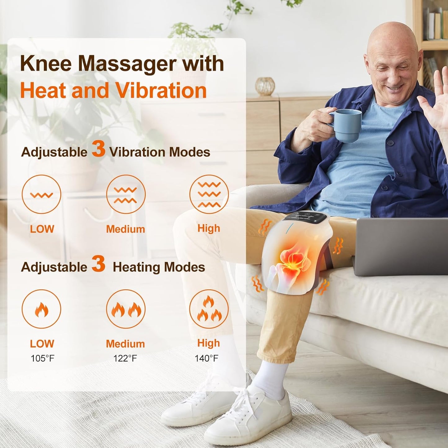 Cordless Knee Massager with LED Screen Infrared Heat and Vibration Knee Pain Relief