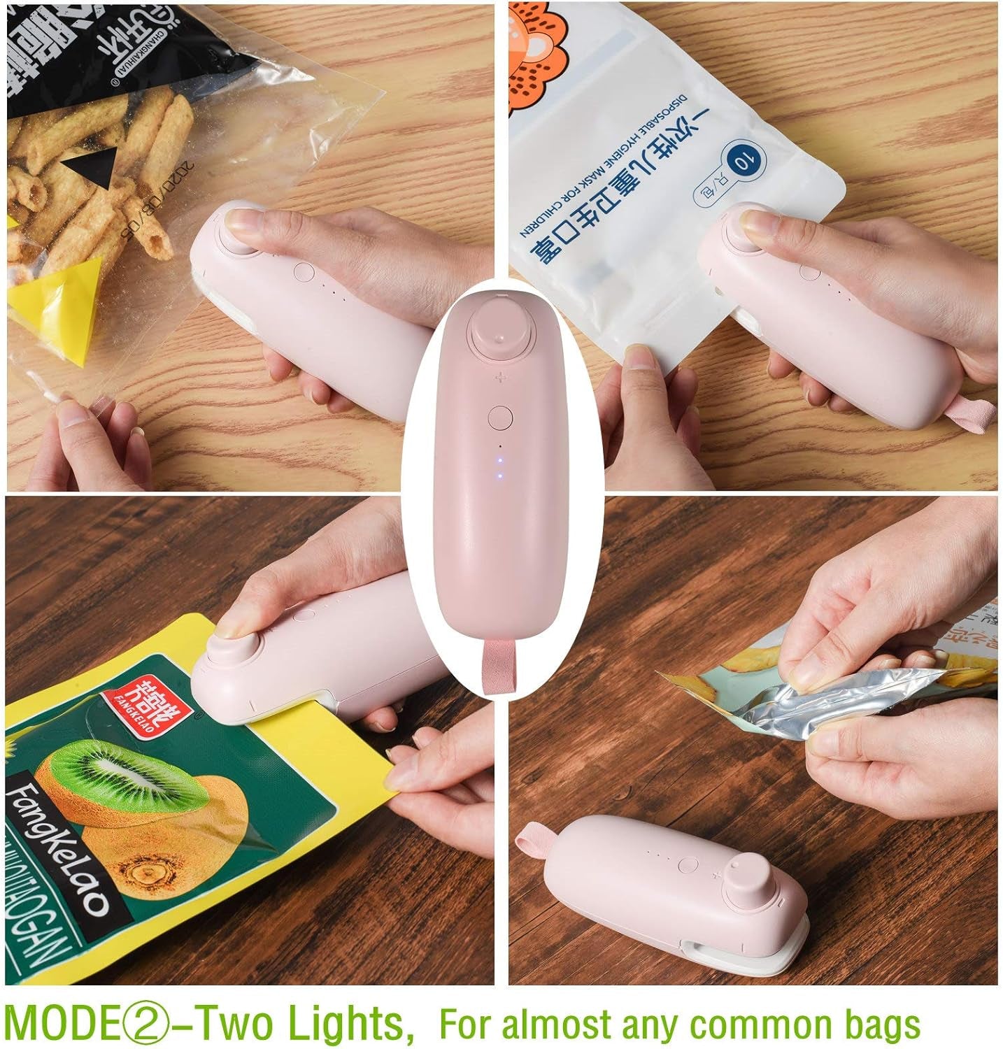 USB Charging Mini Handheld Bag Sealer Heat Seal Small Hot Food Bag Sealer Machine,2 in 1 Heat Sealer and Cutter for Plastic Bags Mylar Bags Food Storage Snack Fresh Bag (Pink)