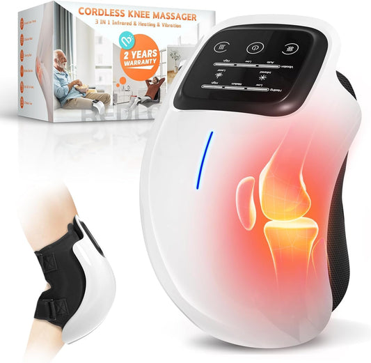 Cordless Knee Massager with LED Screen Infrared Heat and Vibration Knee Pain Relief