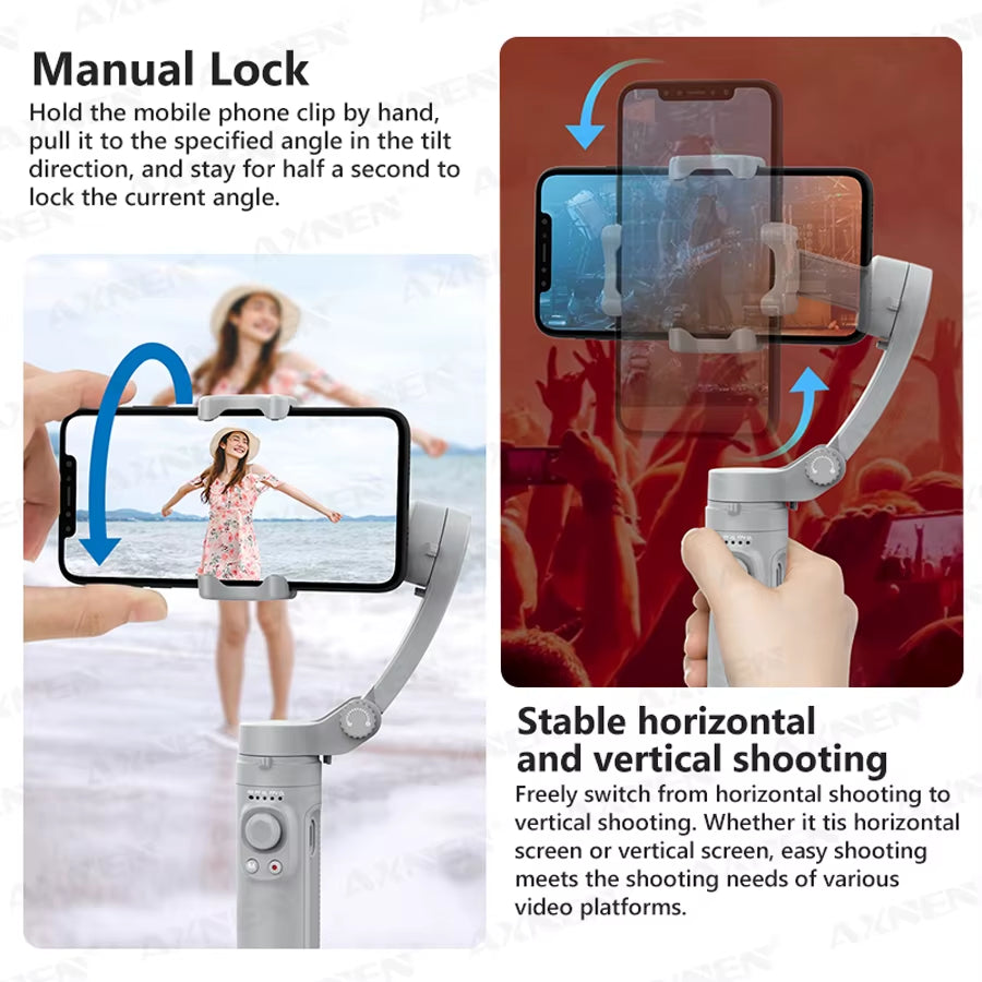 3-Axis Gimbal Handheld Self Stabilizer with Tripod, Selfie Stick Vlog Cellphone Video Recorder for Phone Smartphone Mobile