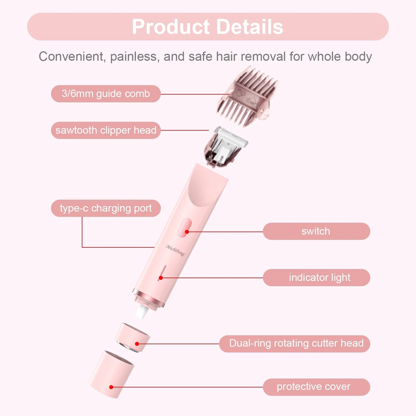 Woman Electric Razor Gift, Dual-Head Shaver Face Bikini Trimmer, Rechargeable Wet Dry Use