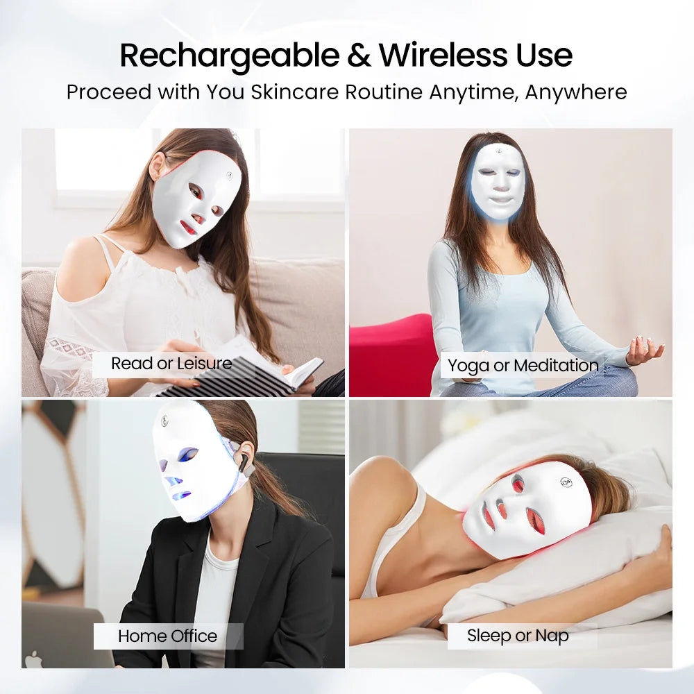Led Face Mask - 7 Color Light Therapy for Anti-Aging, Acne & Wrinkles, Gift for Women