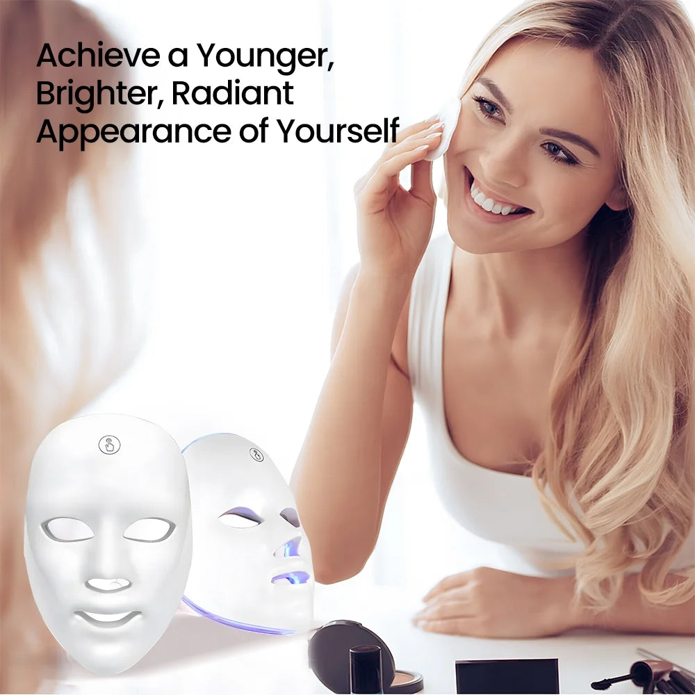 Led Face Mask - 7 Color Light Therapy for Anti-Aging, Acne & Wrinkles, Gift for Women