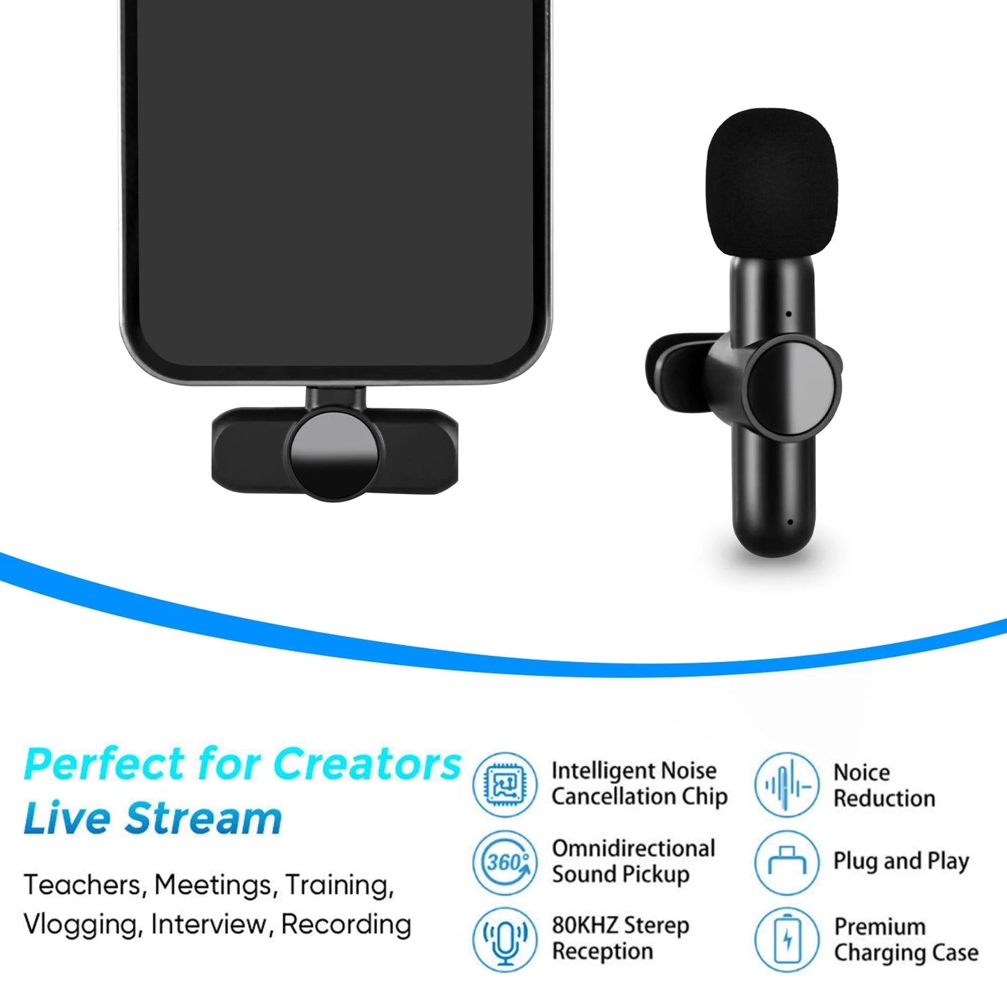 Wireless Lavalier Mini Microphone for Iphone Audio Video Recording 2 Mic + 1 Receiver