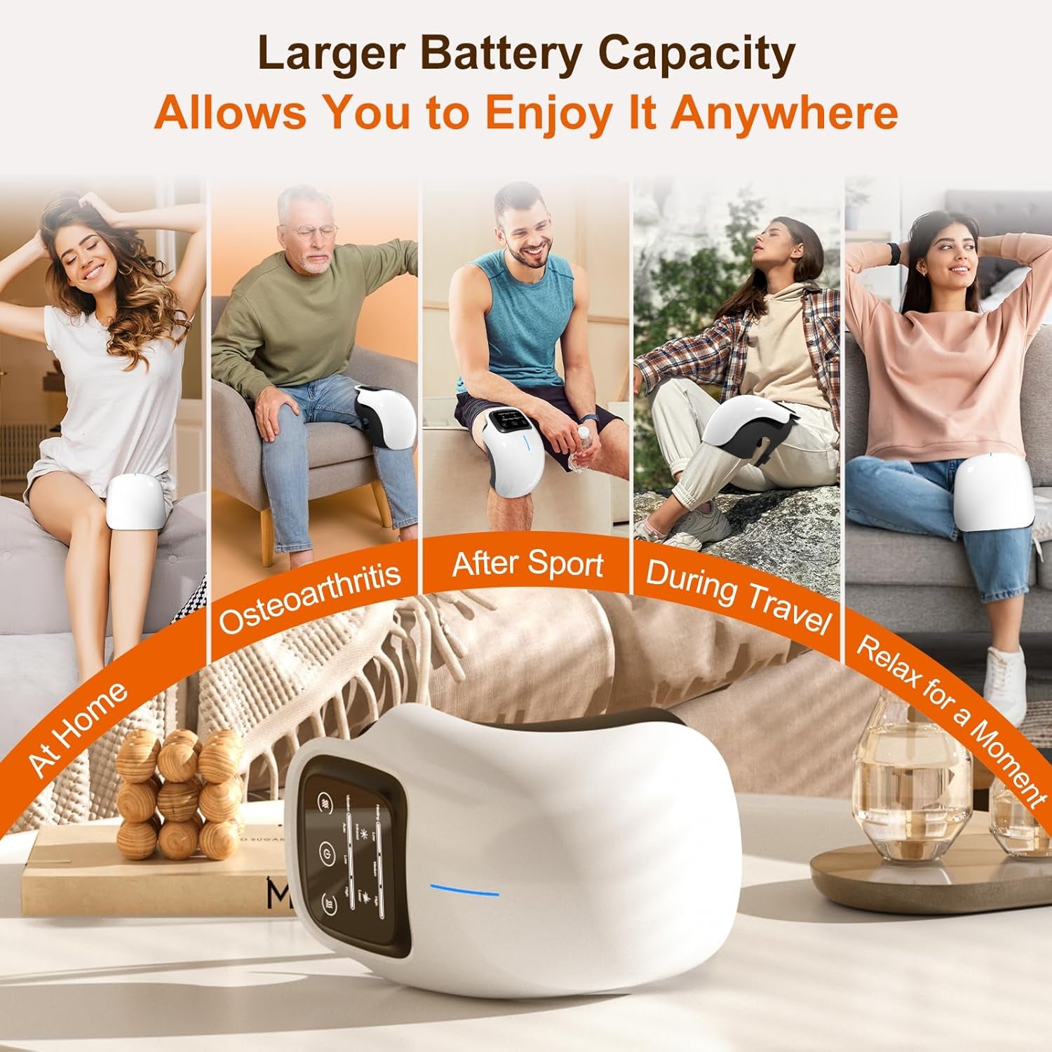 Cordless Knee Massager with LED Screen Infrared Heat and Vibration Knee Pain Relief