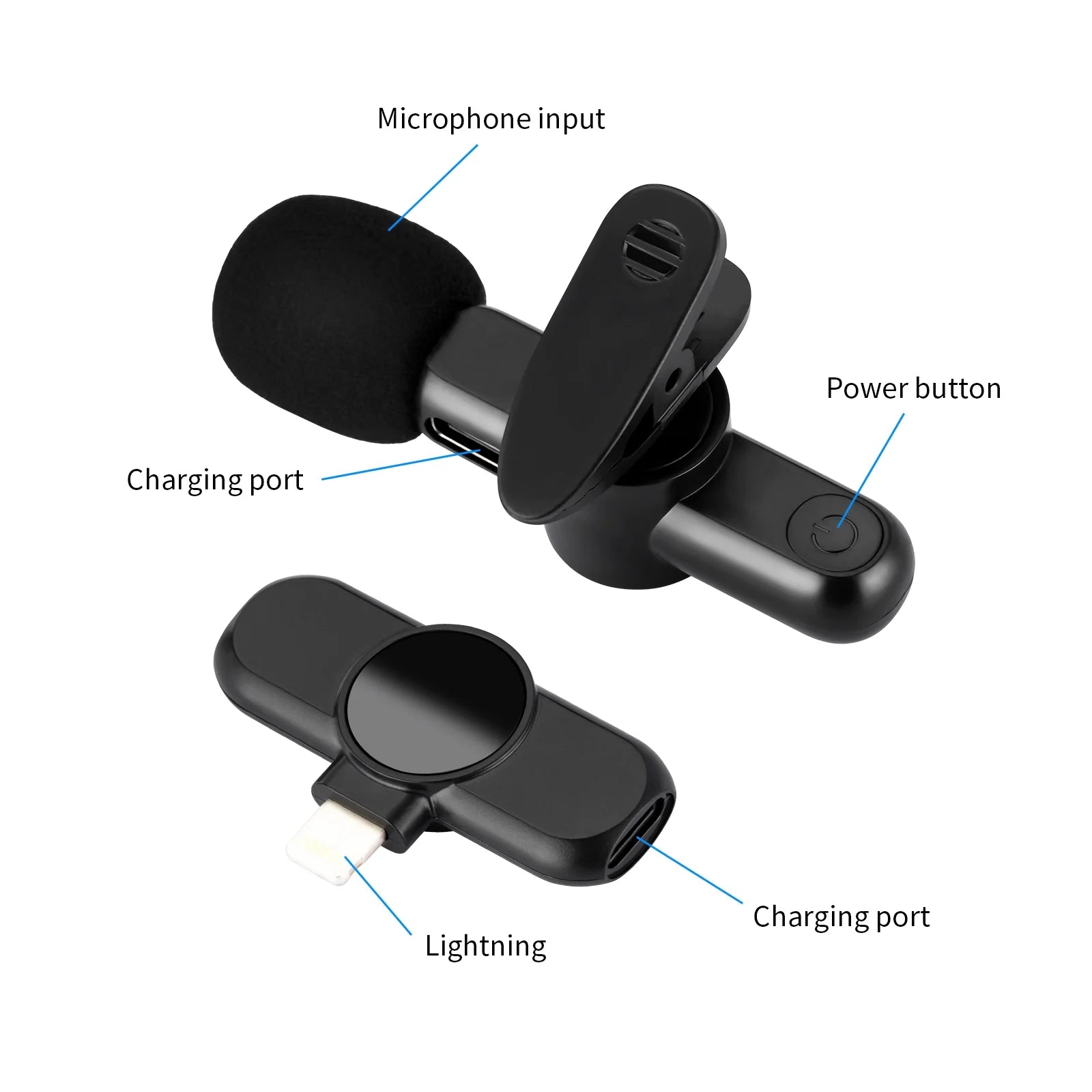 Wireless Lavalier Mini Microphone for Iphone Audio Video Recording 2 Mic + 1 Receiver