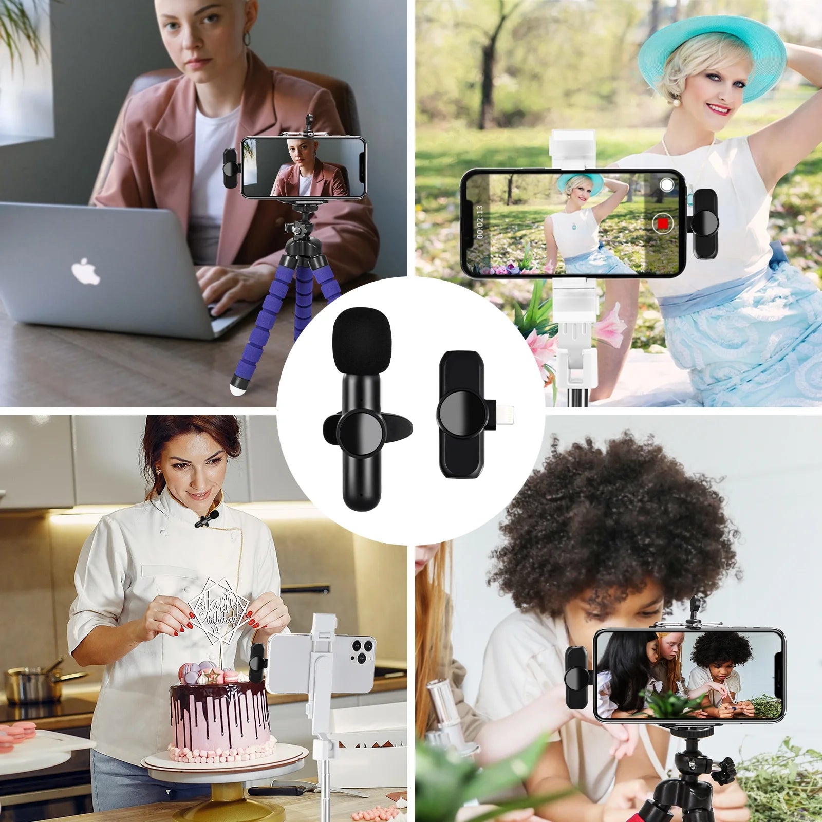 Wireless Lavalier Mini Microphone for Iphone Audio Video Recording 2 Mic + 1 Receiver