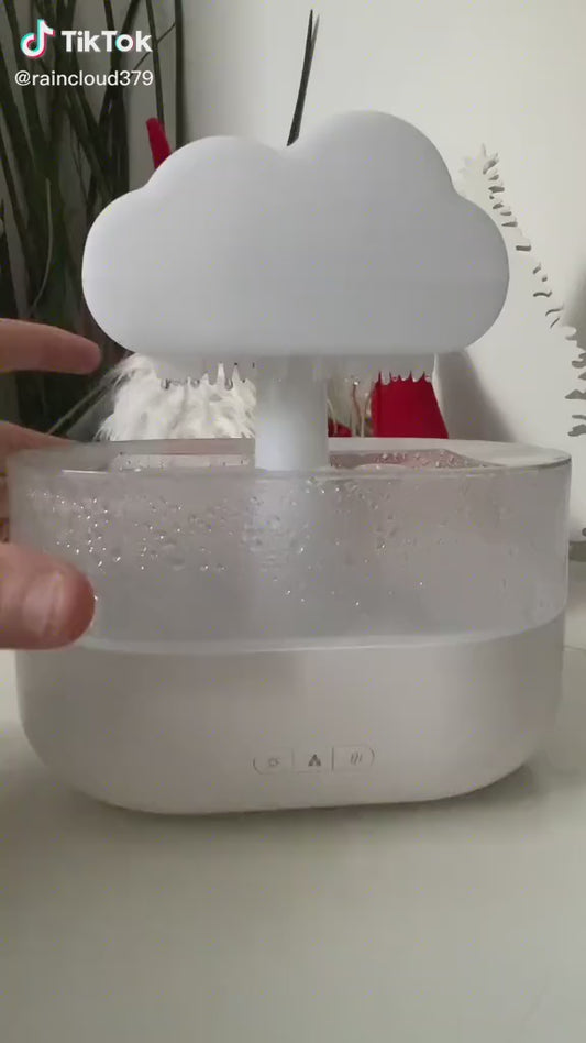 Rain Cloud Humidifier 7 Color Lights Mushroom Rain Cloud Diffuser, Timing Water Drip Aroma Waterfall Lamp(White)